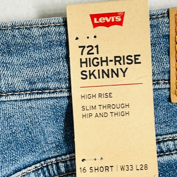 Levis 721 Women's High-Rise Skinny Stretch Blue Denim Jeans Size 16S Raw Hem NWT - Picture 5 of 15